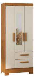 Guarda-roupa Atualle Fortaleza Plus 3 Portas Com Espelho Nogueira Com Off White
