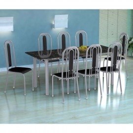 Conjunto de Mesa  com 8 Cadeiras Granada Branco Prata e PRETO