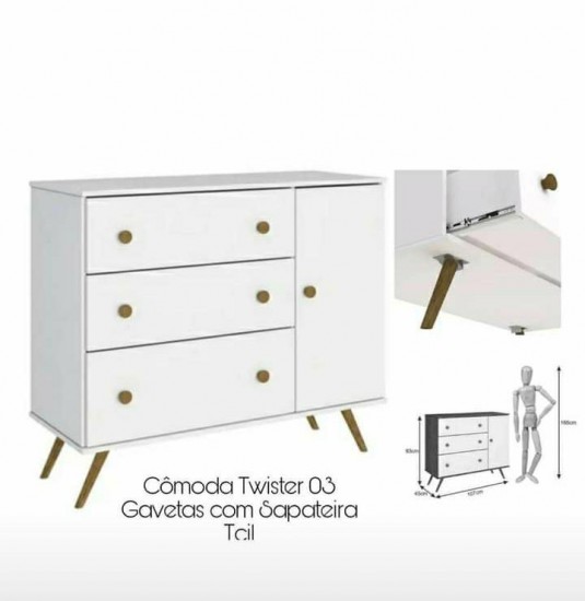 COMODA TWISTER 3GAVETAS COM SAPATEIRA NEVE/UMBUIA RUSTICO