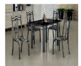 CONJ DE MESA 4CD 1,20X0,75  PEDRA GRANITO PRETO/BRANCO/PRATA